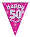 Party Bunting Happy 50th Birthday Pink Holographic 11 flags 3.9m