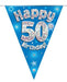 Party Bunting Happy 50th Birthday Blue Holographic 11 flags 3.9m