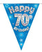 Party Bunting Happy 70th Birthday Blue Holographic 11 flags 3.9m