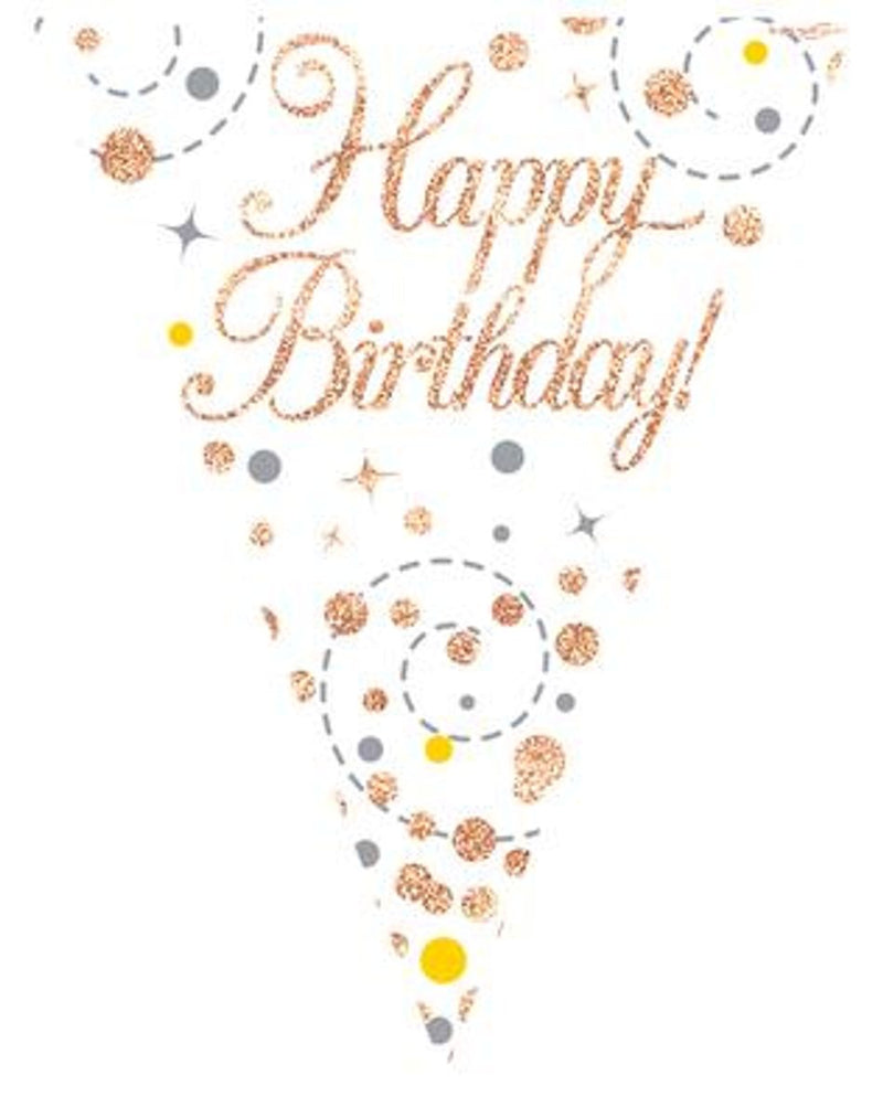 Party Bunting Sparkling Fizz Birthday White & Rose Gold Holographic 11 flags 3.9m