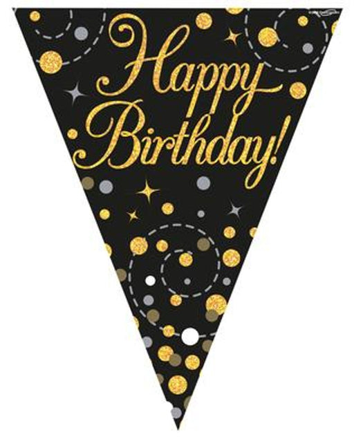 Party Bunting Sparkling Fizz Birthday Black & Gold Holographic 11 flags 3.9m
