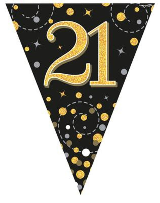 Party Bunting Sparkling Fizz 21 Black & Gold Holographic 11 flags 3.9m