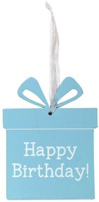 Wooden Present Pastel Blue 9cm x 11cm Happy Birthday 1pc