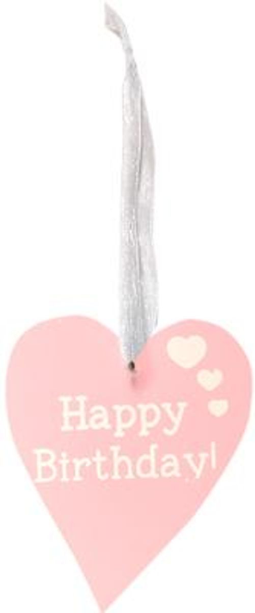 Wooden Heart Pastel Pink 9cm x 11cm Happy Birthday 1pc