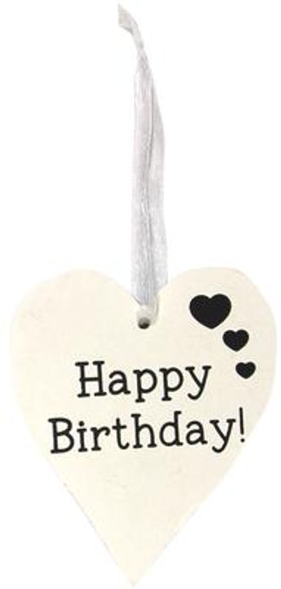 Wooden White Washed 9cm x 11cm Happy Birthday 1pc
