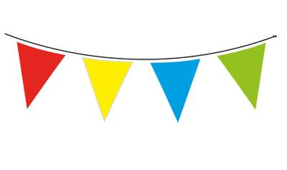 Giant Solid Colour Waterproof Bunting 18 flags 30cm x 45cm 10m Multi Colour