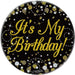 3" Badge It's My Birthday Sparkling Fizz Black Gold Holographic
