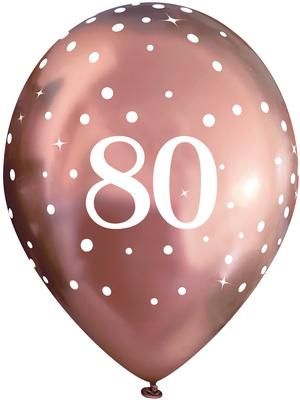 Rose Gold 80th Birthday Latex Balloons (6 Pack) (Optional Helium Inflation)