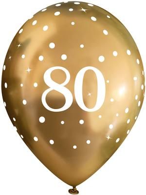 80th Gold Latex Balloons (Optional Helium Inflation)
