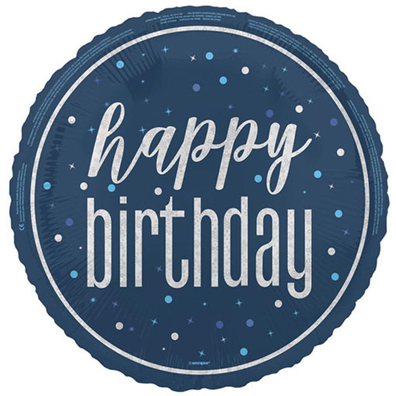 Blue Glitz Happy Birthday Foil Balloon (Optional Helium Inflation)