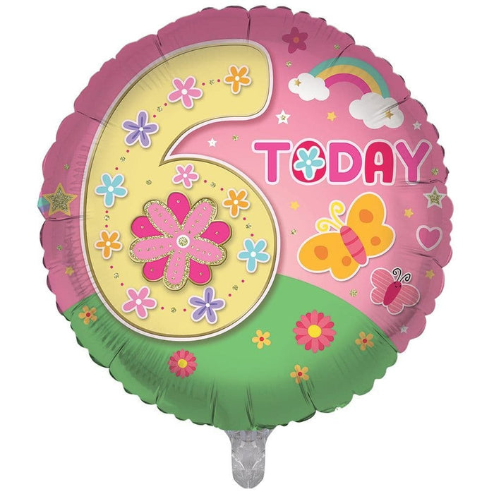 Your 6 Today Pink Flowers Birthday Balloon (Optional Helium Inflation)