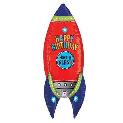 Birthday Rocket Supersize Helium Filled Balloon - 36" Foil (Optional Helium Inflation)