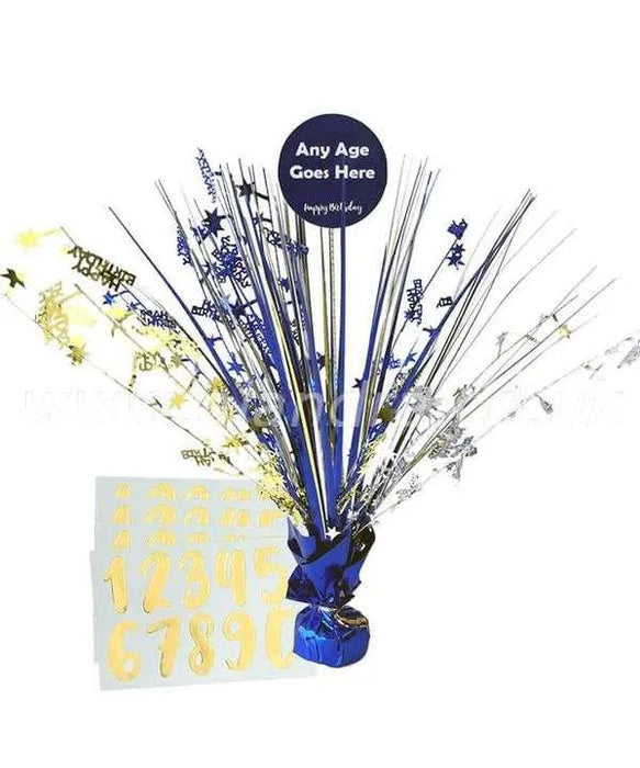 Table Centerpiece Birthday Blue And GoldWeight - Any Age Celebration