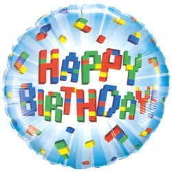 Blocks Multicolour Happy Birthday 18" Foil Balloon (Optional Helium Inflation)