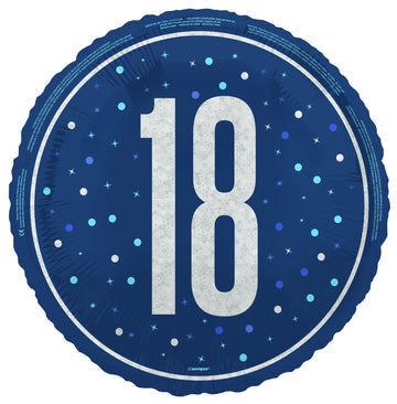 18th Blue Glitz - Helium Filled Foil Balloon (Optional Helium Inflation)