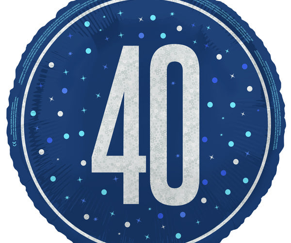 40th Dark Blue Glitz - Helium Filled Foil Balloon (Optional Helium Inflation)