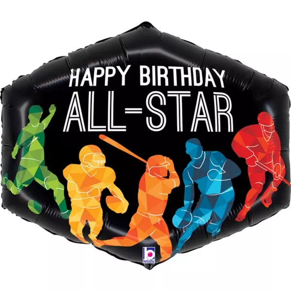Multicolour Happy Birthday 30" All-Star Supershape Foil Balloon (Optional Helium Inflation)