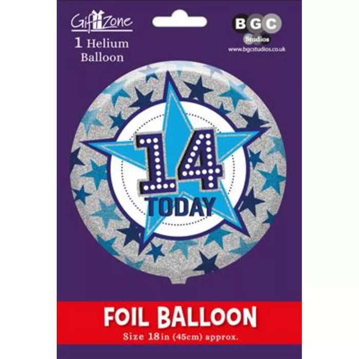 Blue 14th Today Number Foil Balloon (Optional Helium Inflation)
