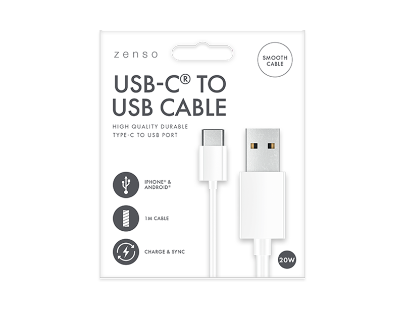 Type-C to USB White Cable 1M