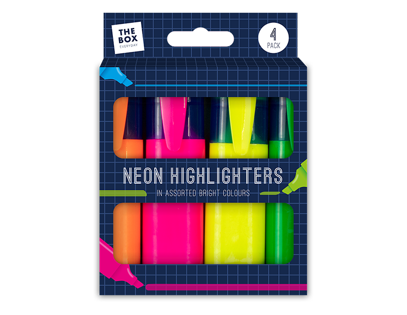 Neon Highlighter Pens - 4pk Boxed