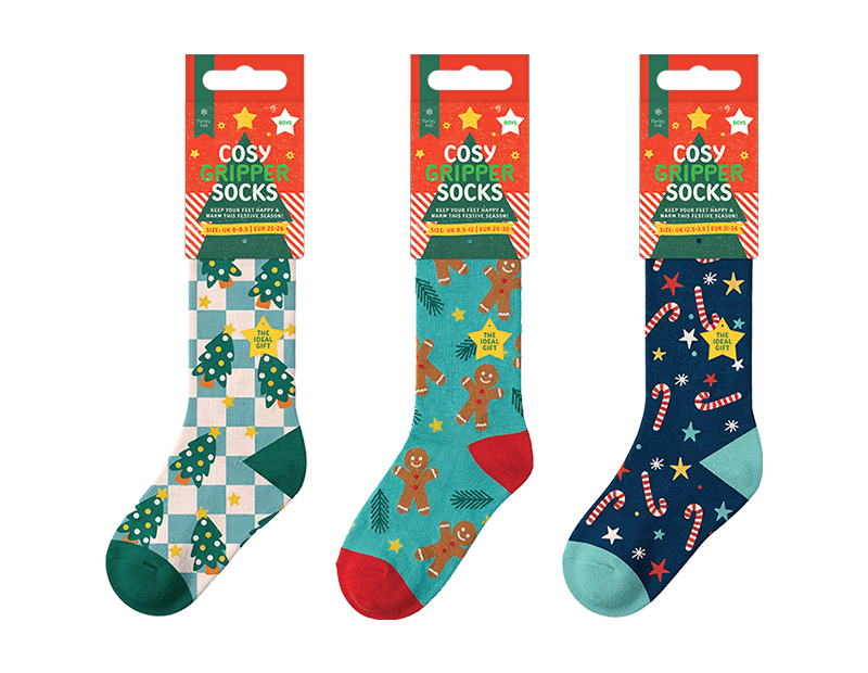 Boys Printed Novelty Cosy Socks with Grippers