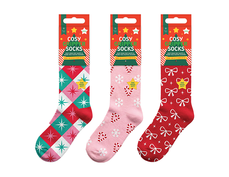Girls Printed Novelty Cosy Socks with Grippers