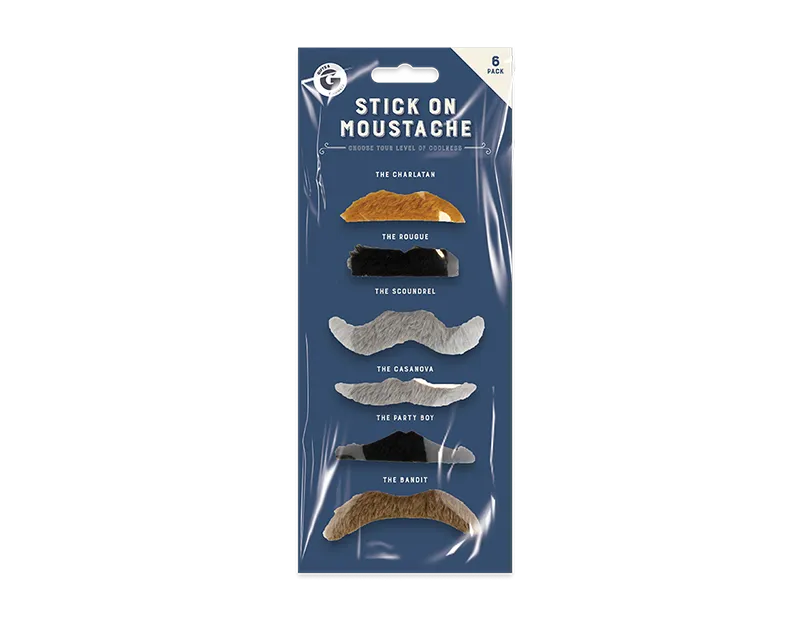 Moustaches Stick On - Assorted Styles 6 Multipack