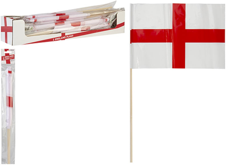 England Flags with Wooden Sticks 12" x 8" 2 Pack