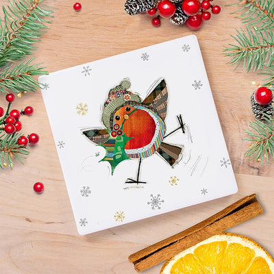 Christmas Bug Art Coaster Robin