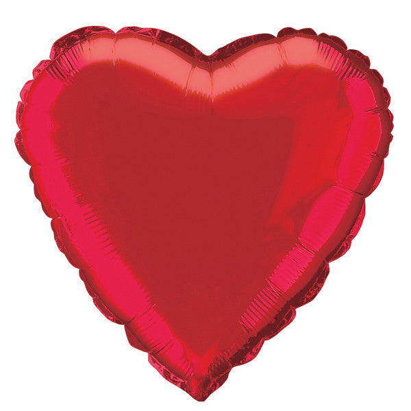 Solid Heart Foil Balloon 18" Packaged - Red (Optional Helium Inflation)