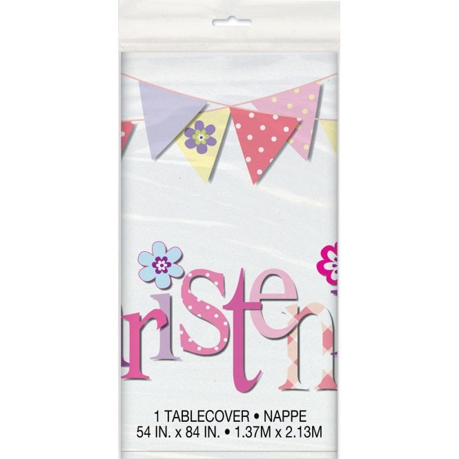 Pink Bunting Christening Table Cover