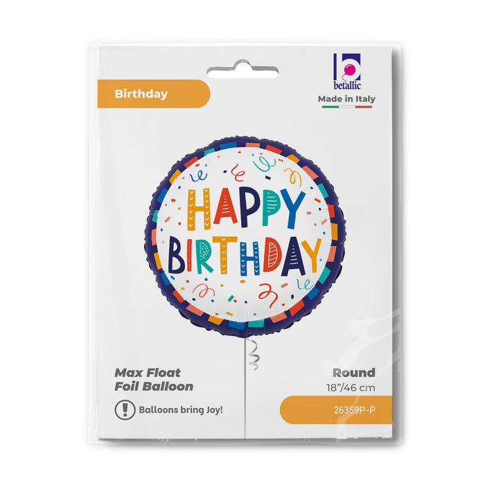 Multicolour Happy Birthday 18" Foil Balloon (Optional Helium Inflation)