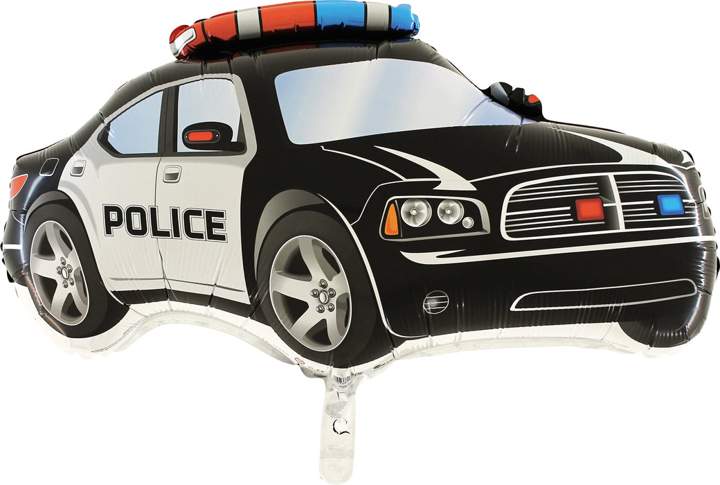 Police Car Black and White Supershape Foil Balloon (Optional Helium Inflation)