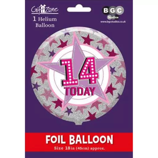 Multicolour Happy Birthday Age 14 18" Foil Balloon (Optional Helium Inflation)