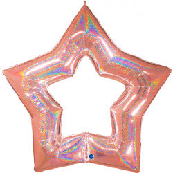 Star Rose Gold Glitter Linky-Star SuperShape Helium Balloon (Optional Helium Inflation)