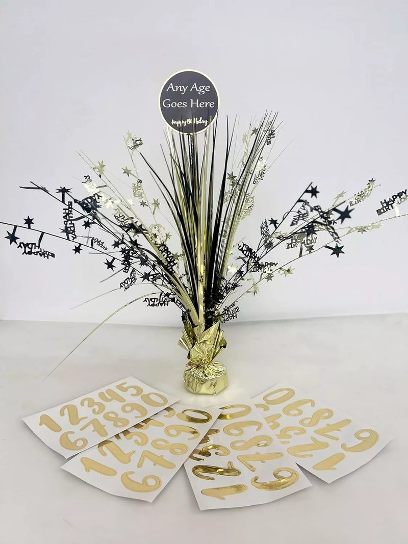 Table Centrepiece Birthday Gold and Black Weight - Any Age Celebration
