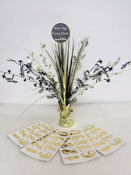 Table Centrepiece Birthday Gold and Black Weight - Any Age Celebration
