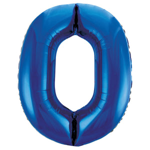 Blue Number 0 Giant Foil Helium Balloon 34" (Optional Helium Inflation)