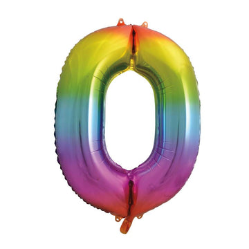Rainbow Number 0 Giant Foil Helium Balloon 34" (Optional Helium Inflation)