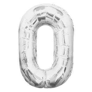 Silver Number 0 Giant Foil Helium Balloon 34" (Optional Helium Inflation)