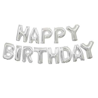 Silver Happy Birthday Foil Letter Balloon Banner Kit 14"