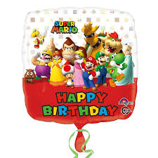 Super Mario Happy Birthday - 18" Foil Helium (Optional Helium Inflation)