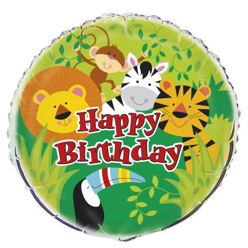 Happy Birthday Animal Jungle Party Foil Balloon (Optional Helium Inflation)