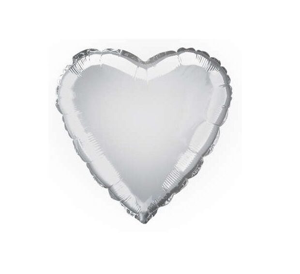 Silver Heart Shape Foil Balloon (Optional Helium Inflation)