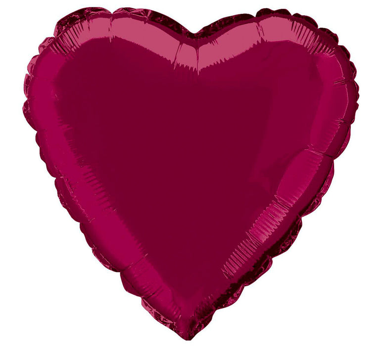 Deep Red Heart Shaped Foil Balloon (Optional Helium Inflation)