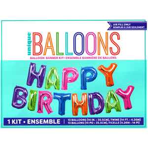 Multi Color Happy Birthday Foil Letter Balloon Banner Kit 14"