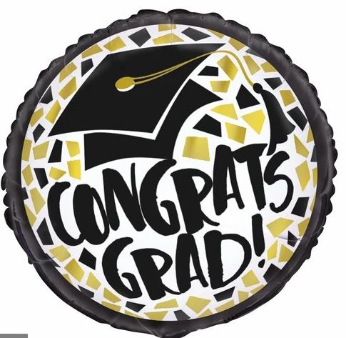 Black And Gold Congrats Grad Foil Balloon (Optional Helium Inflation)