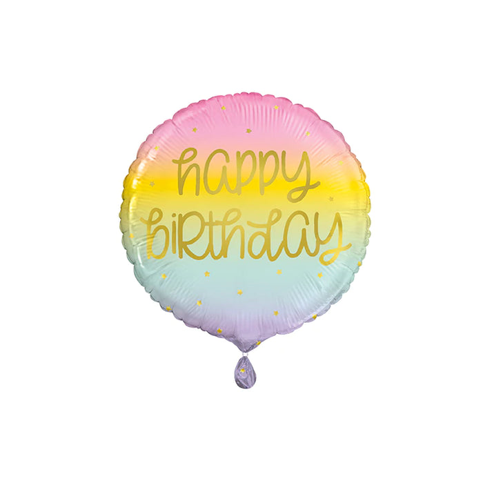 Gold Pastel Rainbow Happy Birthday Foil Balloon (Optional Helium Inflation)