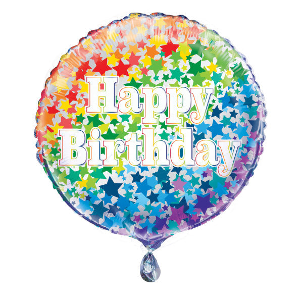 Happy Birthday Rainbow Stars Foil Helium Balloon (Optional Helium Inflation)