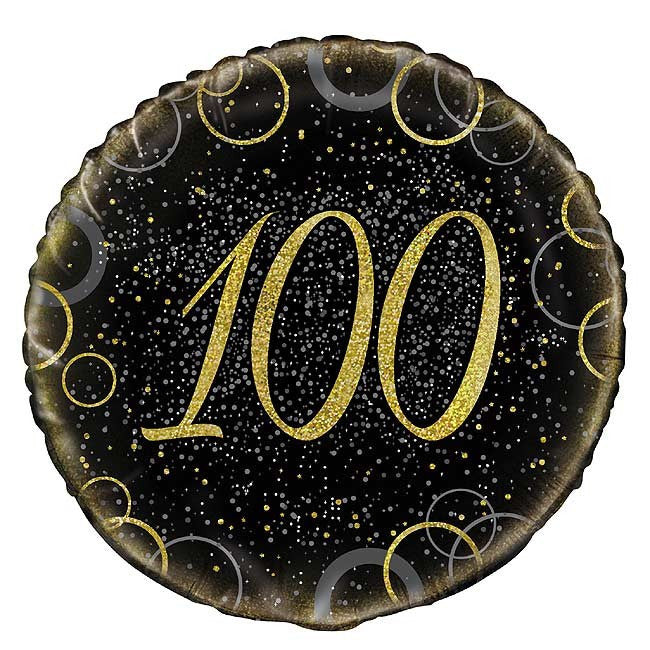 100th Black Gold Prismatic Birthday - Helium Filled Foil Balloon (Optional Helium Inflation)